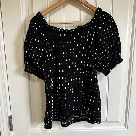 LOFT Smocked Top Polka Dot Square Neck Short Sleeve Blouse Medium - Picture 4 of 6